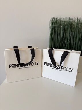 Princess Polly White Paper Shopping Bag with Black Logo